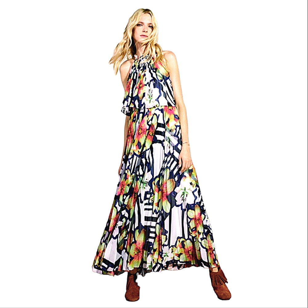 Karen Millen Floral Orchid Pleated Maxi Dress